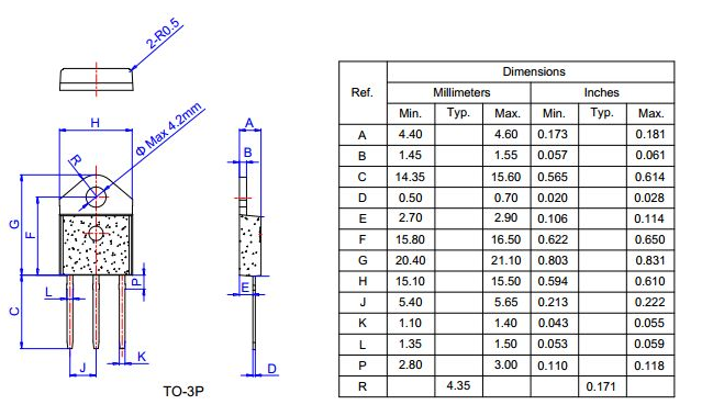 80A/400V快恢复二极管HFD8040PD结构与尺寸