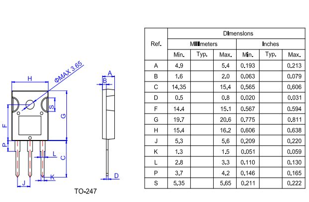 75A/1200V快恢复二极管HFD75120H外形与尺寸