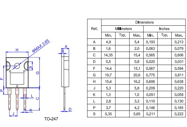 60A/600V超快恢复二极管HFD6060H封装结构与尺寸表