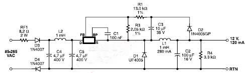 典型的输出为12 V、120 mA的非隔离电源