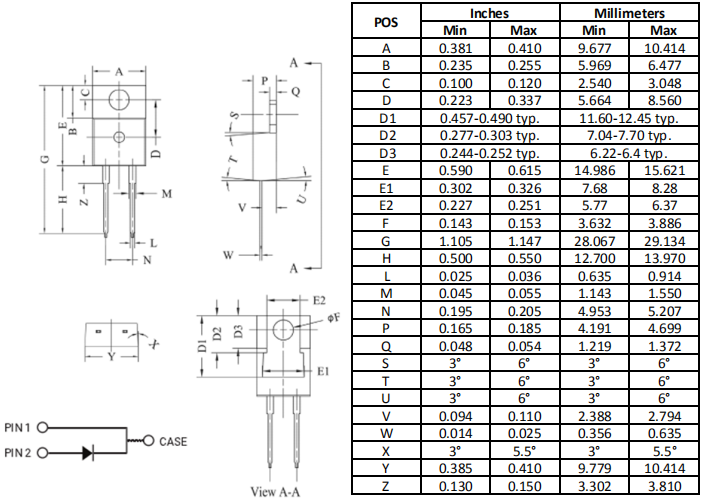 碳化硅二极管HSS1265C封装形式