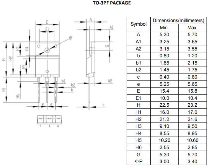 20A/200V快恢复二极管封装结构与尺寸图