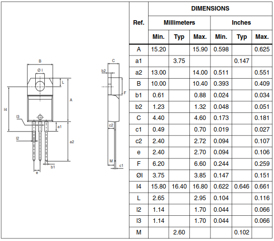 STTH3002C封装结构与尺寸图
