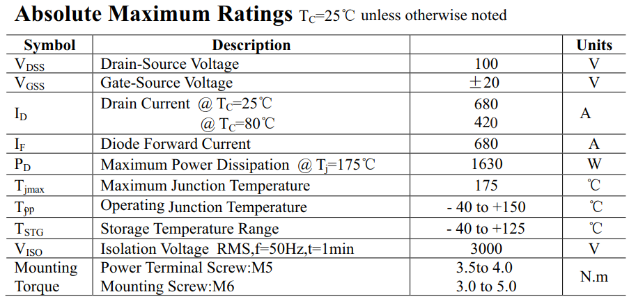 680A/100V MOS模块HMM680N10D参数