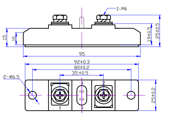 1000A/100V MOS模块封装结构与尺寸图