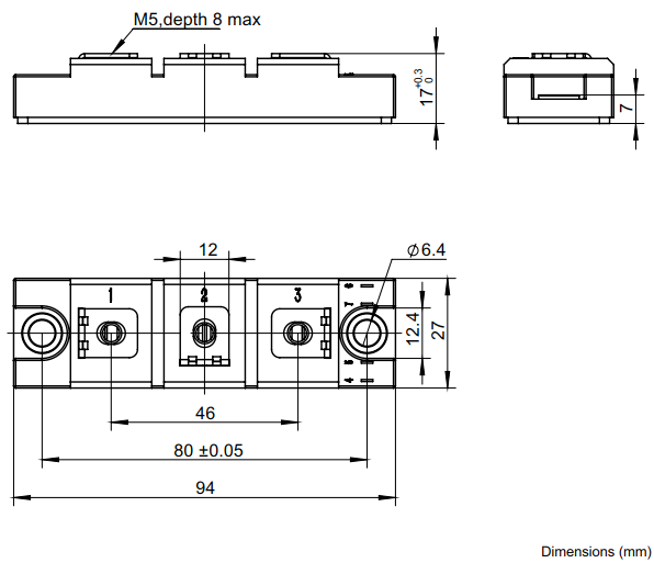 1360A/100V MOSFET模块封装结构与尺寸图