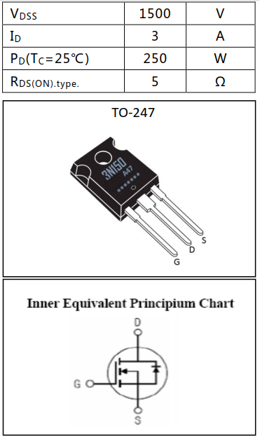 N沟道3A/1500V增强型MOSFET