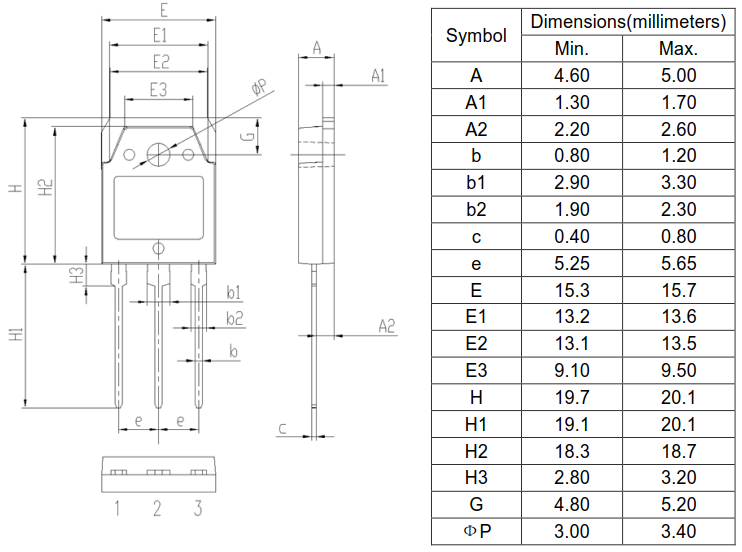 60A/300V肖特基二极管封装尺寸