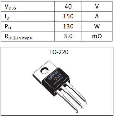 N沟道增强型150A/40V MOSFET