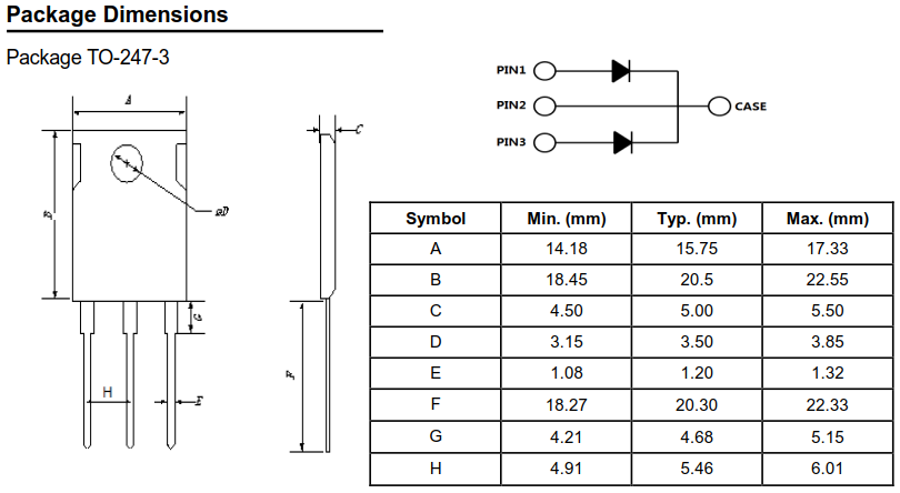 40A/1200V碳化硅肖特基二极管封装尺寸