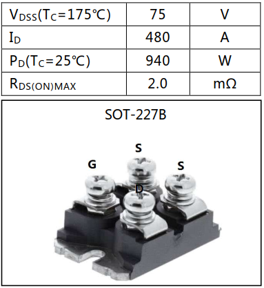 N沟道增强型480A/75V MOSFET