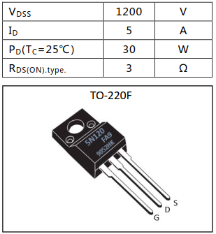 N沟道5A/1200V增强型MOSFET