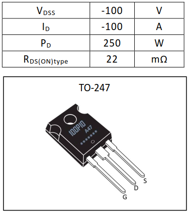 100A/100V大电流P沟道MOSFET