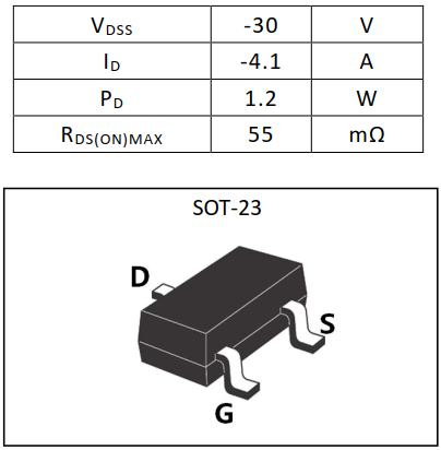 P沟道增强型4A/30V功率MOSFET