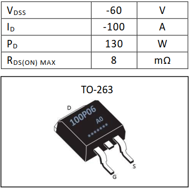 P沟道100A/60V MOSFET