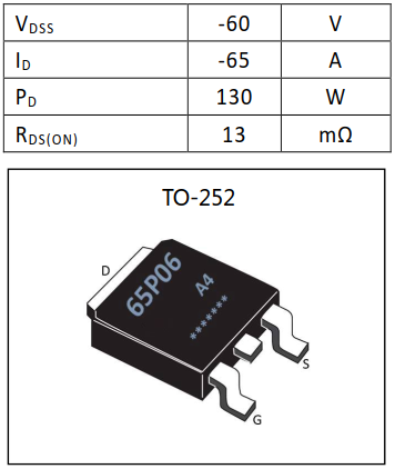 P沟道65A/60V增强型MOSFET