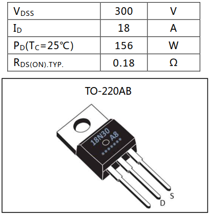 N沟道增强型18A/300V MOSFET