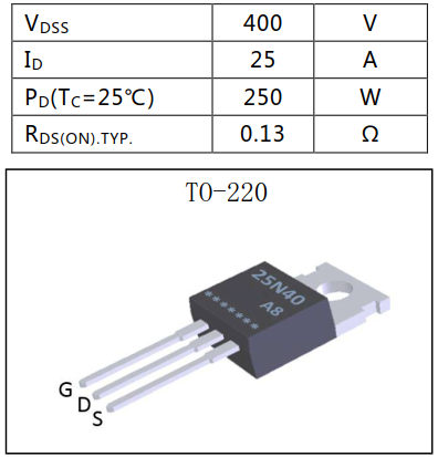 N沟道增强型25A/400V MOSFET