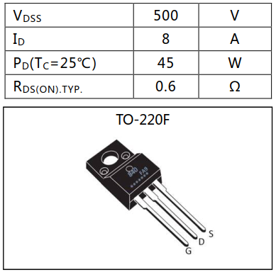 N沟道增强型8A/500V MOSFET