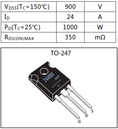 N沟道增强型24A/900V MOSFET
