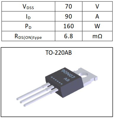 N沟道增强型90A/70V MOSFET