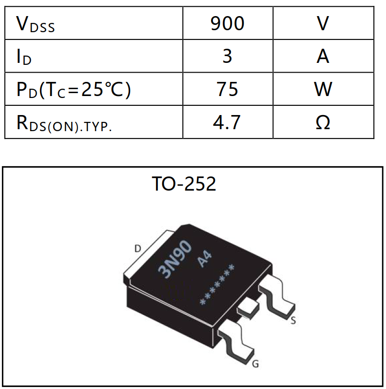 N沟道增强型900V3A MOSFET