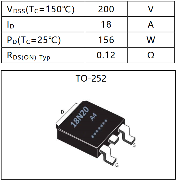 N沟道增强型18A/200V MOSFET